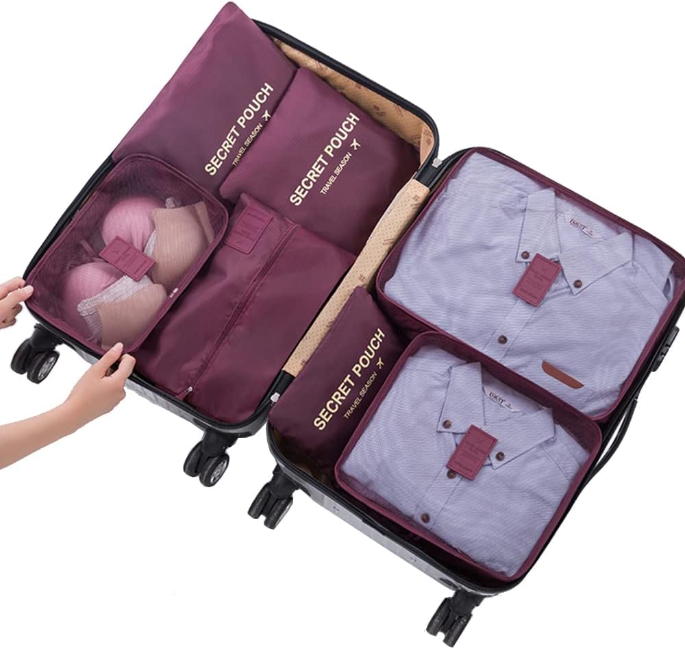 7 Set Packing Cubes, Travel Foldable Luggage Organizers Storage Bag Accessories Suitcase with Laundry Bag & Shoe Bag, Blue