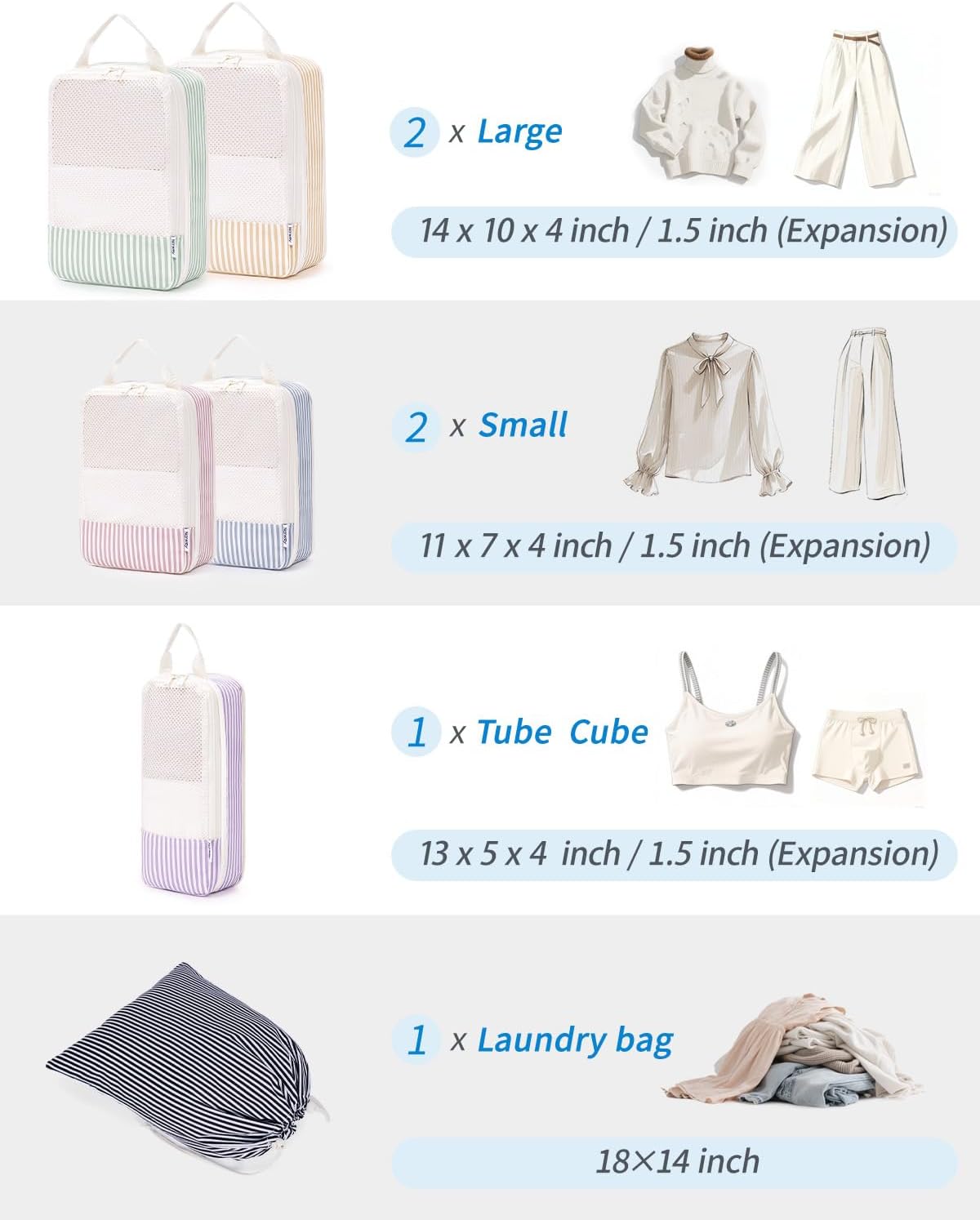 Narwey Compression Packing Cubes for Travel, Cute Luggage Organizer Bags