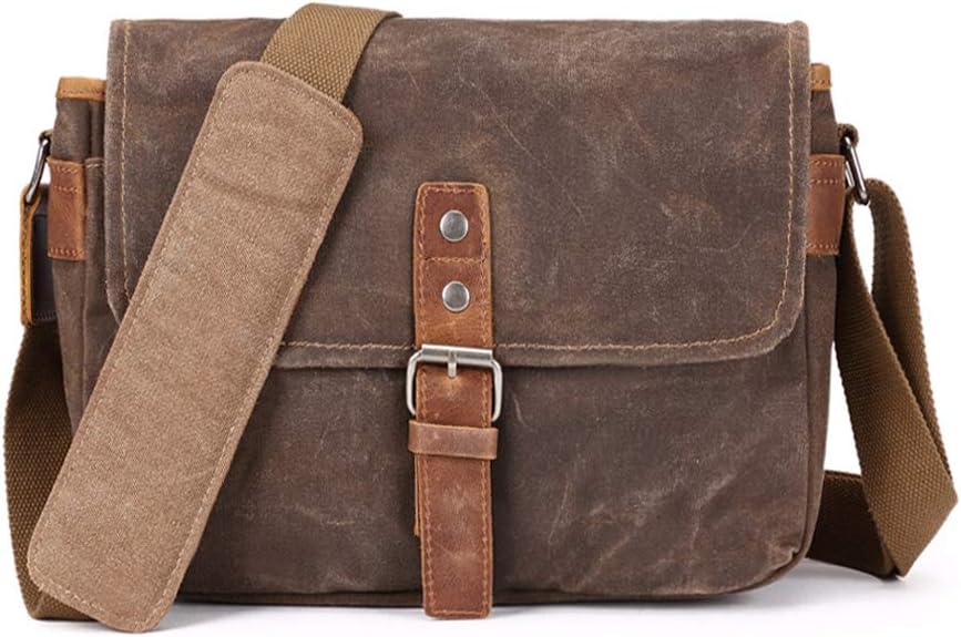SLR Camera Bag, Waterproof Wax Canvas Bag Vintage Camera Case Messenger Bag with Interlayer Pad