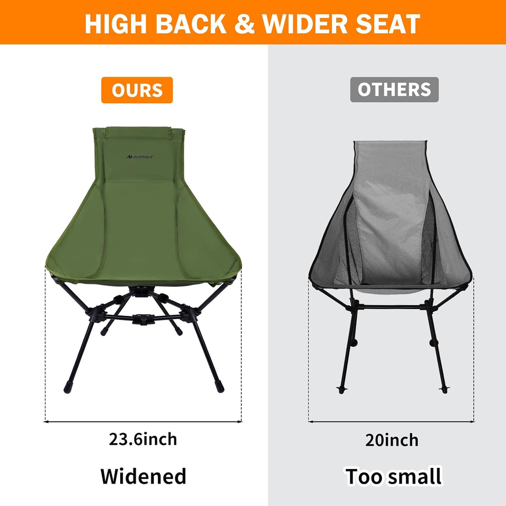 AYAMAYA Ultralight Highback Camping Chair for Camping, Aluminum Widen Frame