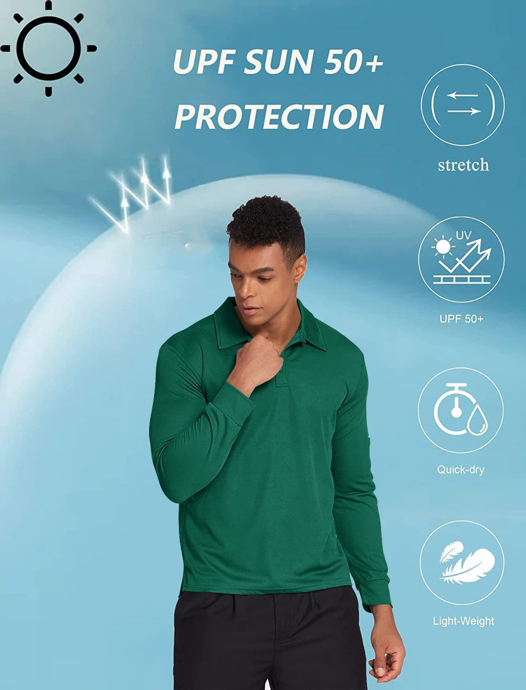 Deyeek Men's Long Sleeve Polo Shirts, Quick Dry Golf Polo for Men