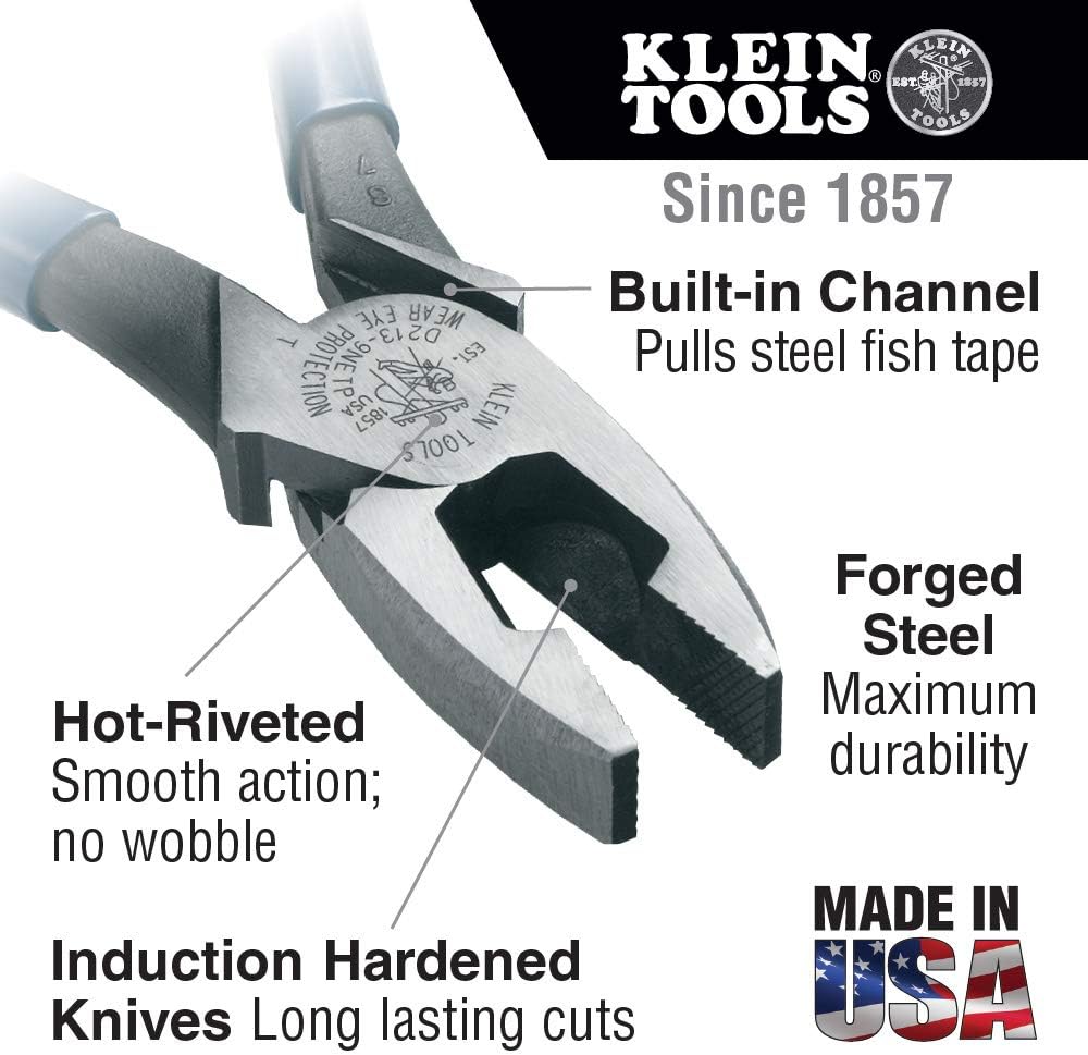 Klein Tools D213-9NETP Lineman's Fish Tape Pulling Pliers, 9-Inch