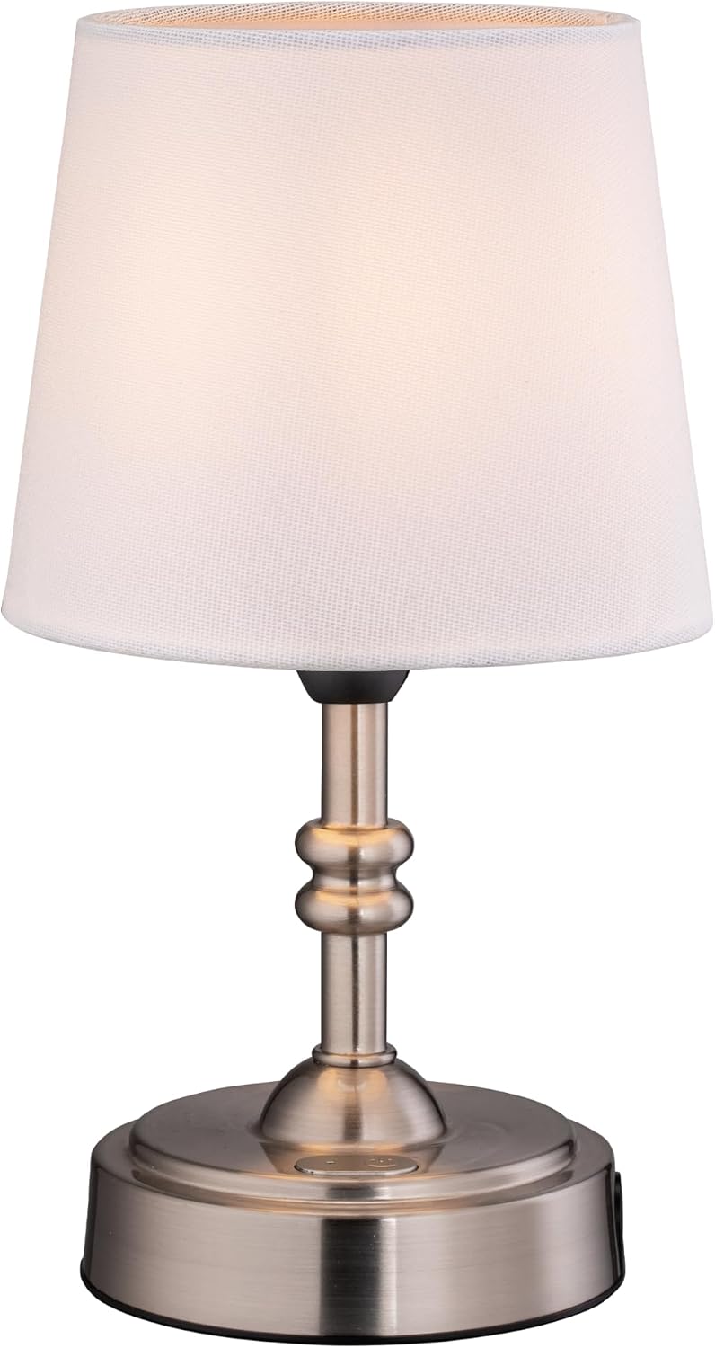 O’Bright Seraph mini – Cordless LED Table Lamp with Dimmer, Built-in Rechargeable Battery, 3-Level Brightness, Patio Table Lamp, Bedside Night Lamp, Ambient Light for Restaurant, Brushed Nickel