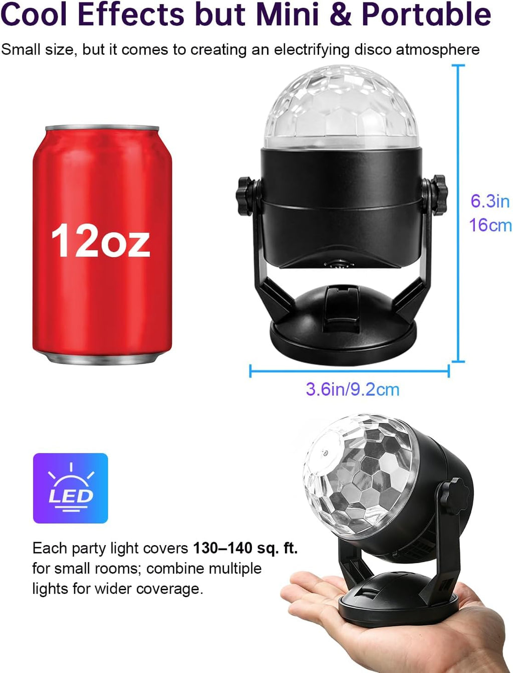 Luditek 2-Pack Portable Sound Activated Party Lights, Battery Powered/USB