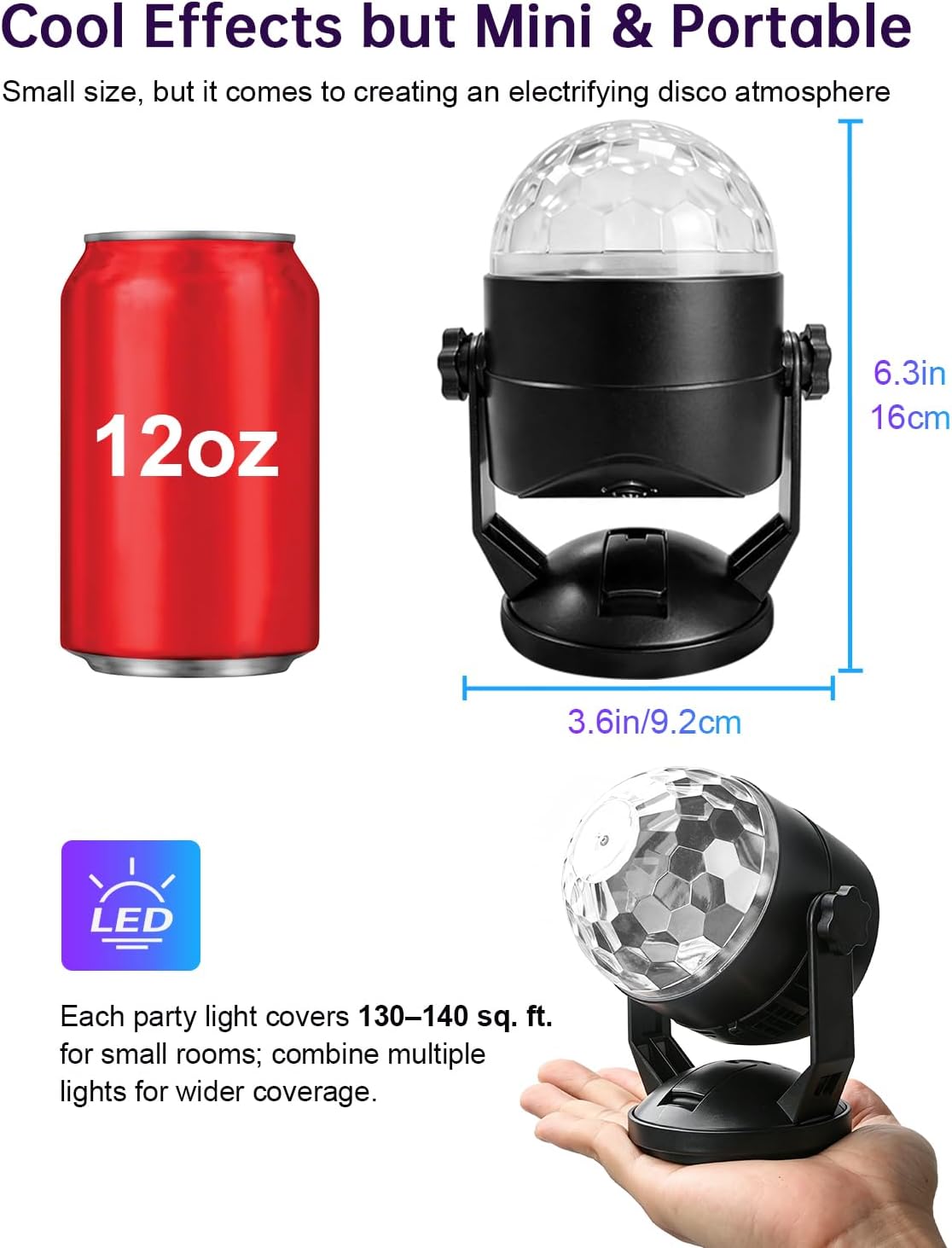 Luditek 2-Pack Portable Sound Activated Party Lights, Battery Powered/USB