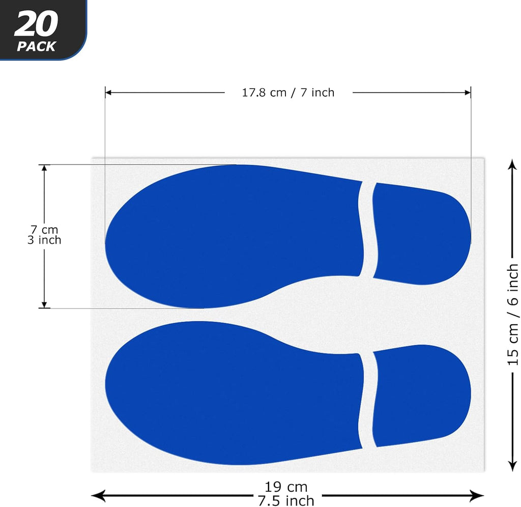 20 Pairs Blue Footprint Stickers 3×7 in Classroom Floor Line Up