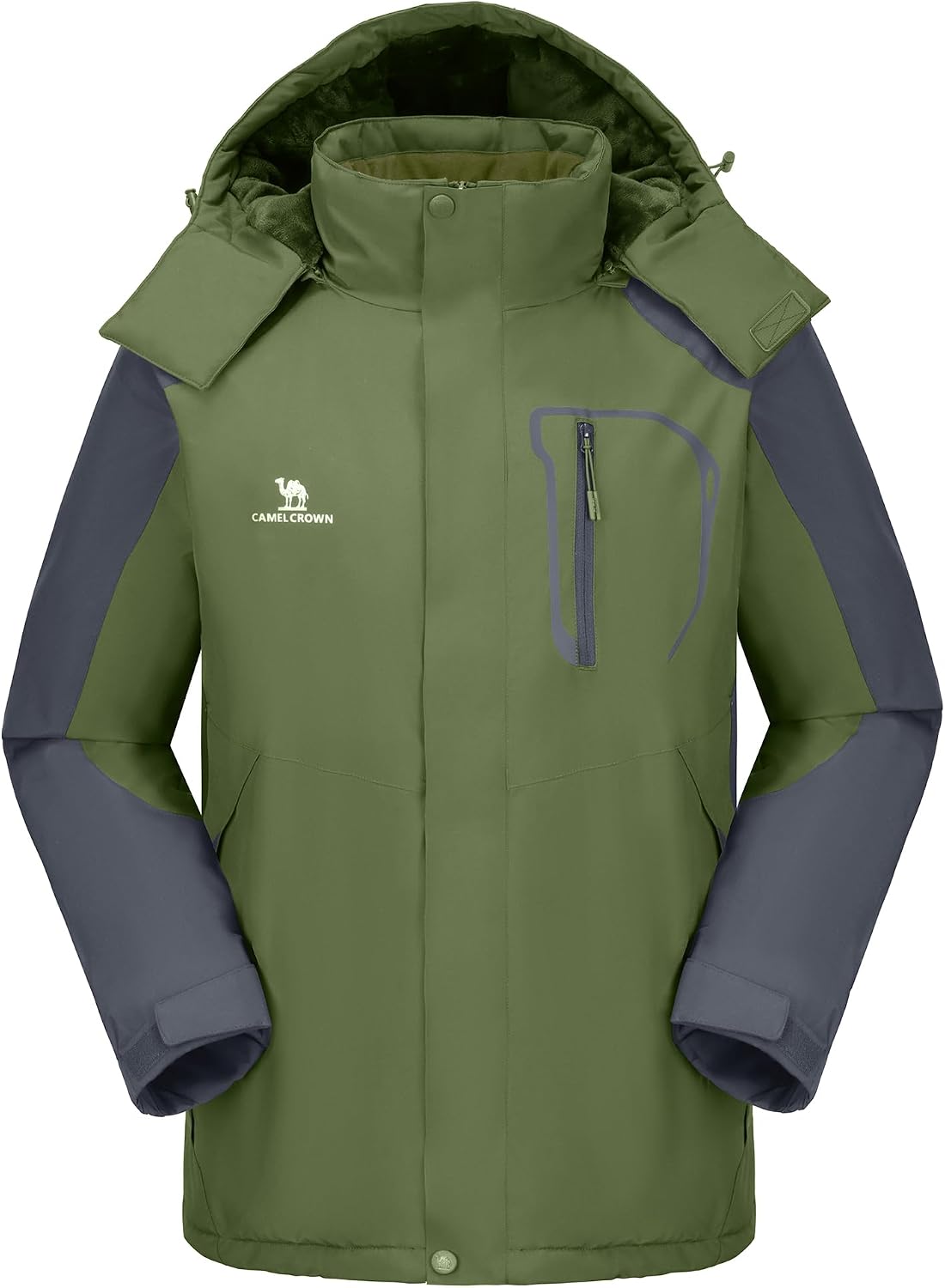 CAMELSPORTS Mens Winter Jacket Waterproof Warm Snow Ski Jackets Faux Fur Fleece Rain Coats with Removable Hood