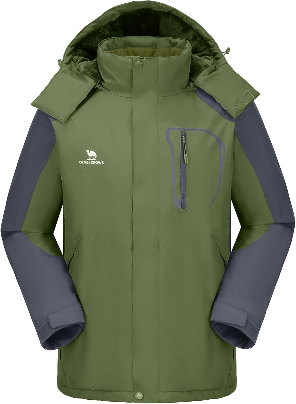 CAMELSPORTS Mens Winter Jacket Waterproof Warm Snow Ski Jackets Faux Fur Fleece Rain Coats with Removable Hood