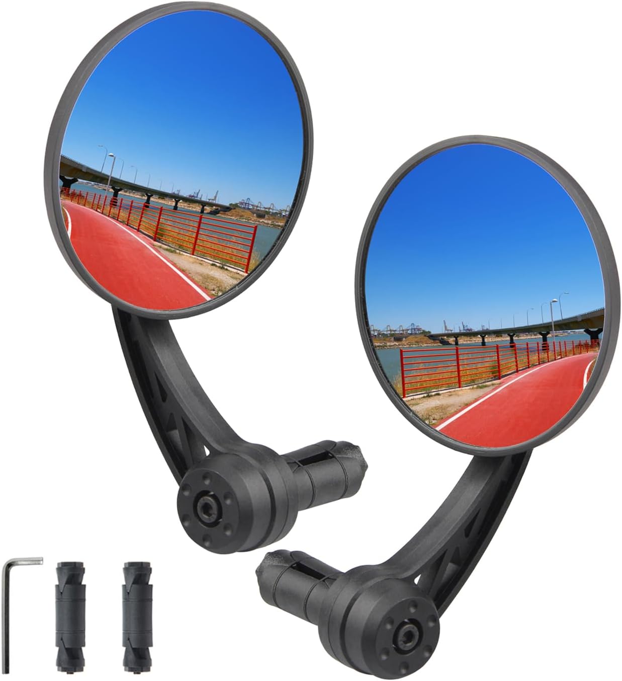 Bike Mirror Handlebar End Mount,Rotatable And Adjustable ebike mirror Wide Angle Bicycle Safe Clear E-Bike Glass Slight convex Shockproof Bike Rear View Mirrors