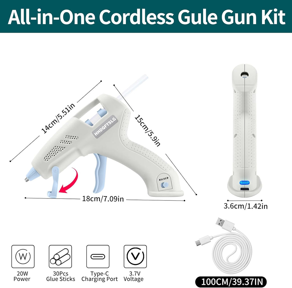 Cordless Hot Glue Gun Kit with 30 Sticks, Fast Heating 2.6Ah Rechargeable