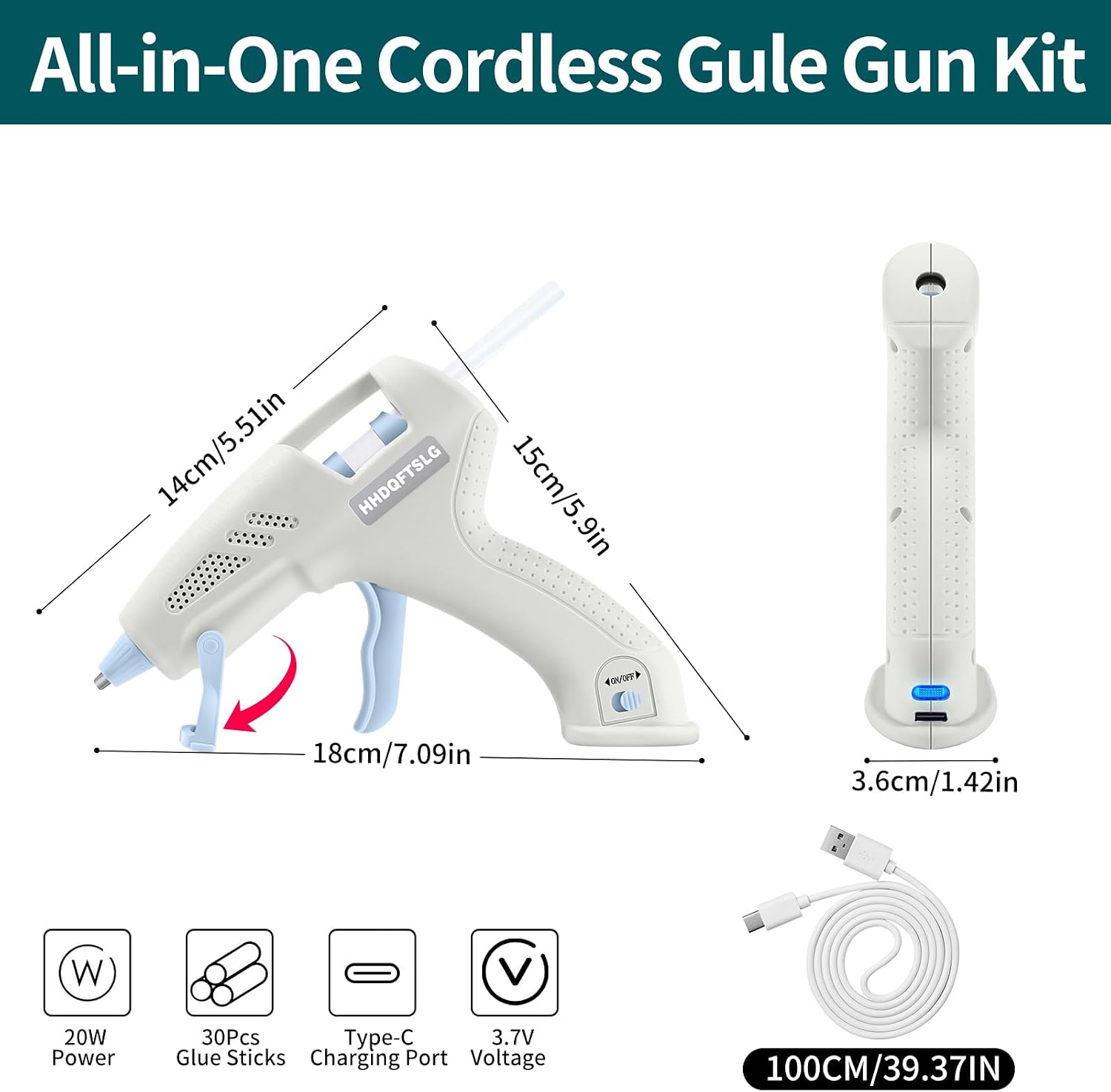 Cordless Hot Glue Gun Kit with 30 Sticks, Fast Heating 2.6Ah Rechargeable