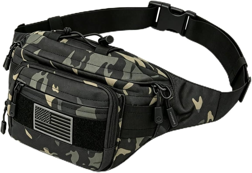 SOWHUP Tactical Fanny Pack,Military Waist Bag Pack with U.S Patch Utility Hip Belt Bumbag for Outdoor Fishing Hiking (Tan(4 Zipper Pockets))