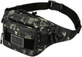 SOWHUP Tactical Fanny Pack,Military Waist Bag Pack with U.S Patch Utility Hip Belt Bumbag for Outdoor Fishing Hiking (Black c(4 Zipper Pockets))