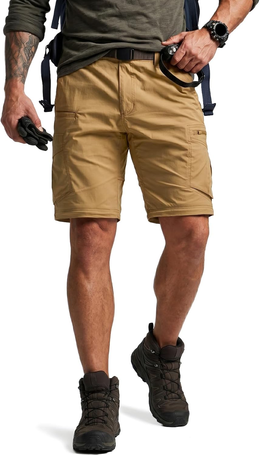 CQR Men's Convertible Cargo Tactical Pants, Water Resistant Outdoor Hiking Pants, Zip Off Lightweight Stretch Work Pants