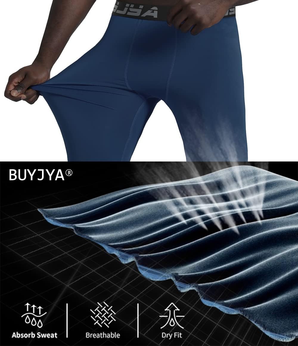 BUYJYA 3 or 5 Pack Men's Compression Pants Base Layer Tights Leggings