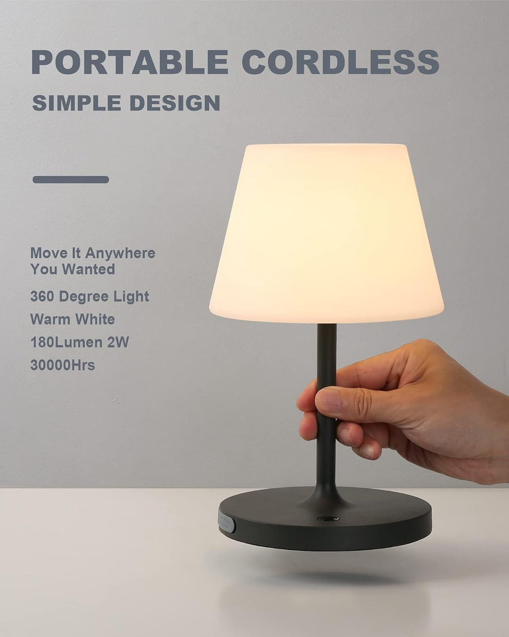WEILAILUX Outdoor Battery Operated Table Lamp Waterproof, 4000mAh Cordless Table Lamp Rechargeable, Touch Dimmable Desk Lamp, LED Night Light for Patio Camping Restaurant Home, H9.6in, Dark Grey