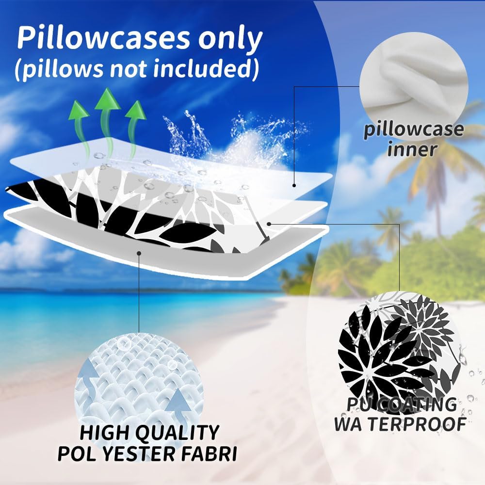 DFXSZ Black Grey Floral Outdoor Pillow Covers 18x18 Set of 2 Waterproof