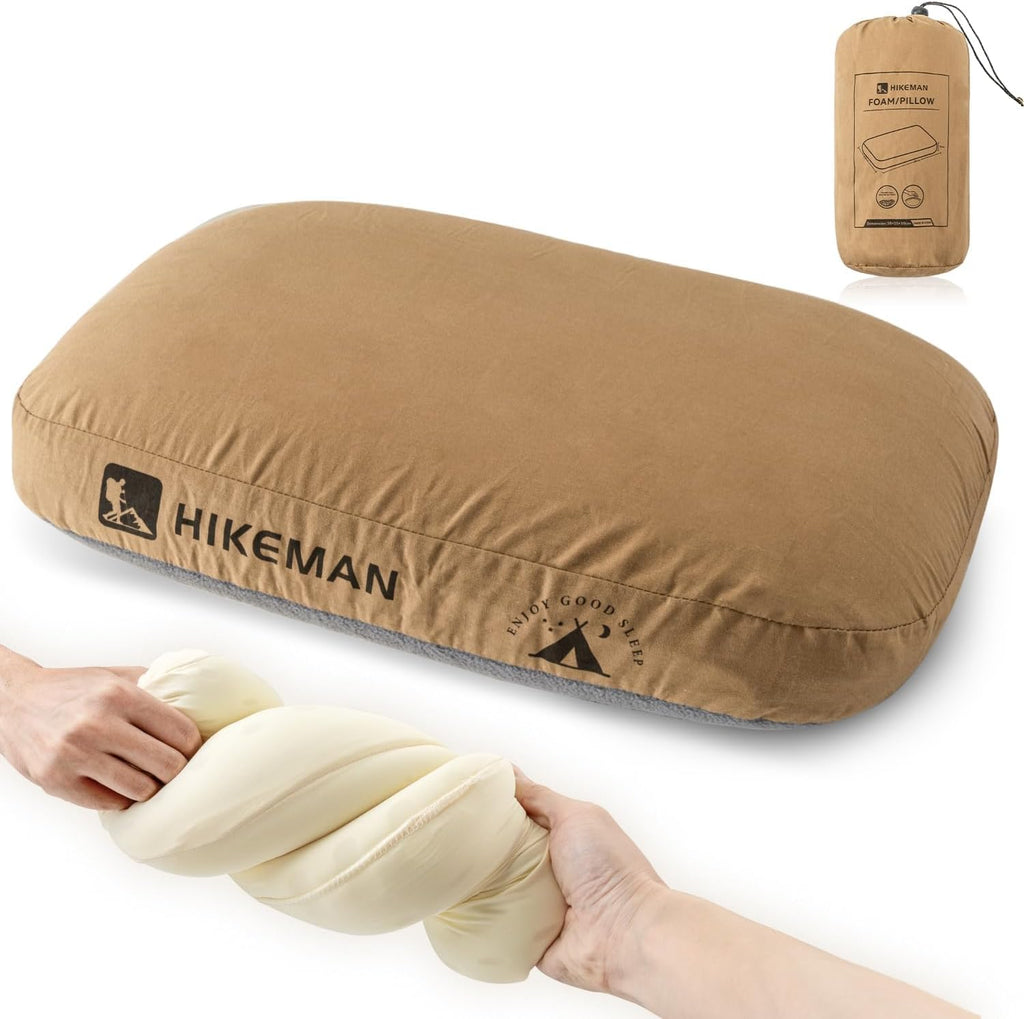 HIKEMAN Camping Memory Foam Pillow - Ultralight Travel Backpacking Ergonomic Pillow with Removable Cover,Neck Lumbar Support for Outdoor Camp,Sport,Hiking,Backpacking Sleep (Grey)