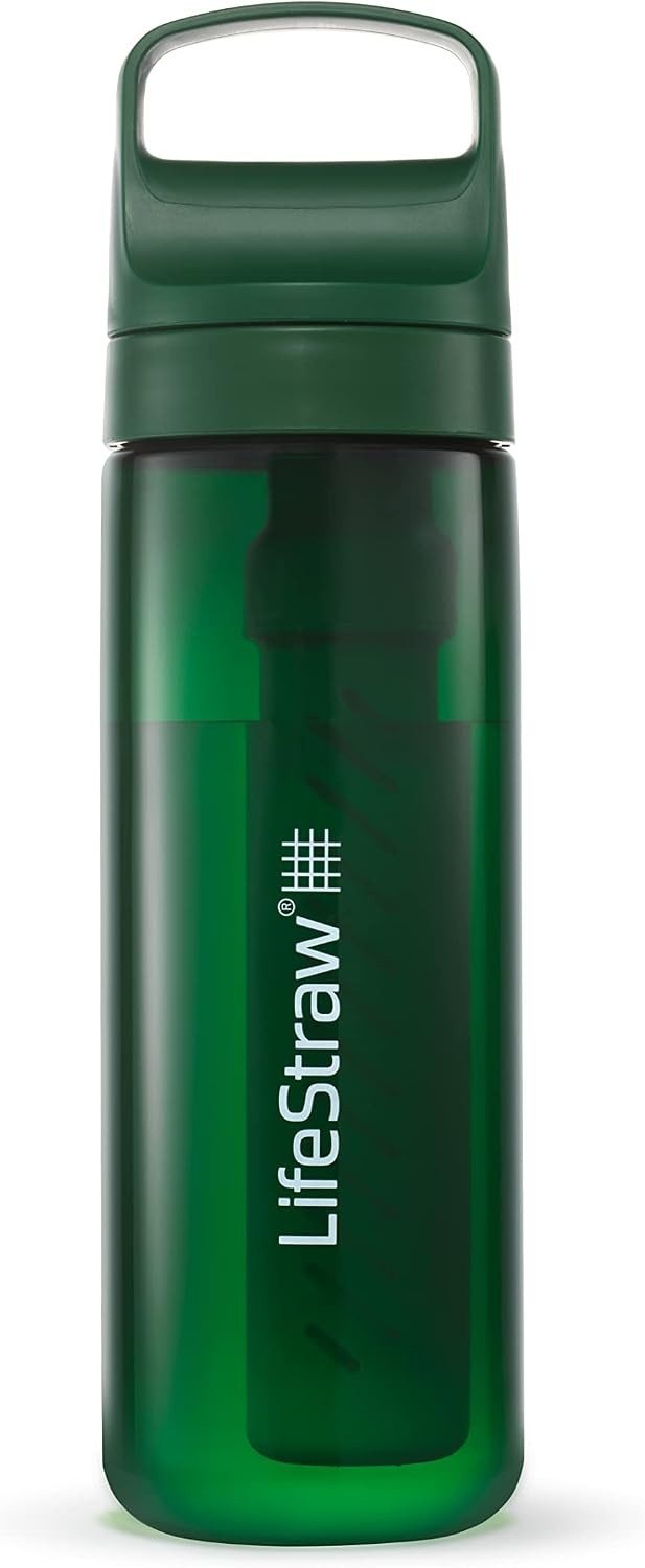 LifeStraw Go Series – BPA-Free Water Filter Bottle for Travel and Everyday use removes Bacteria, parasites and microplastics, Improves Taste, 22oz Terrace Green