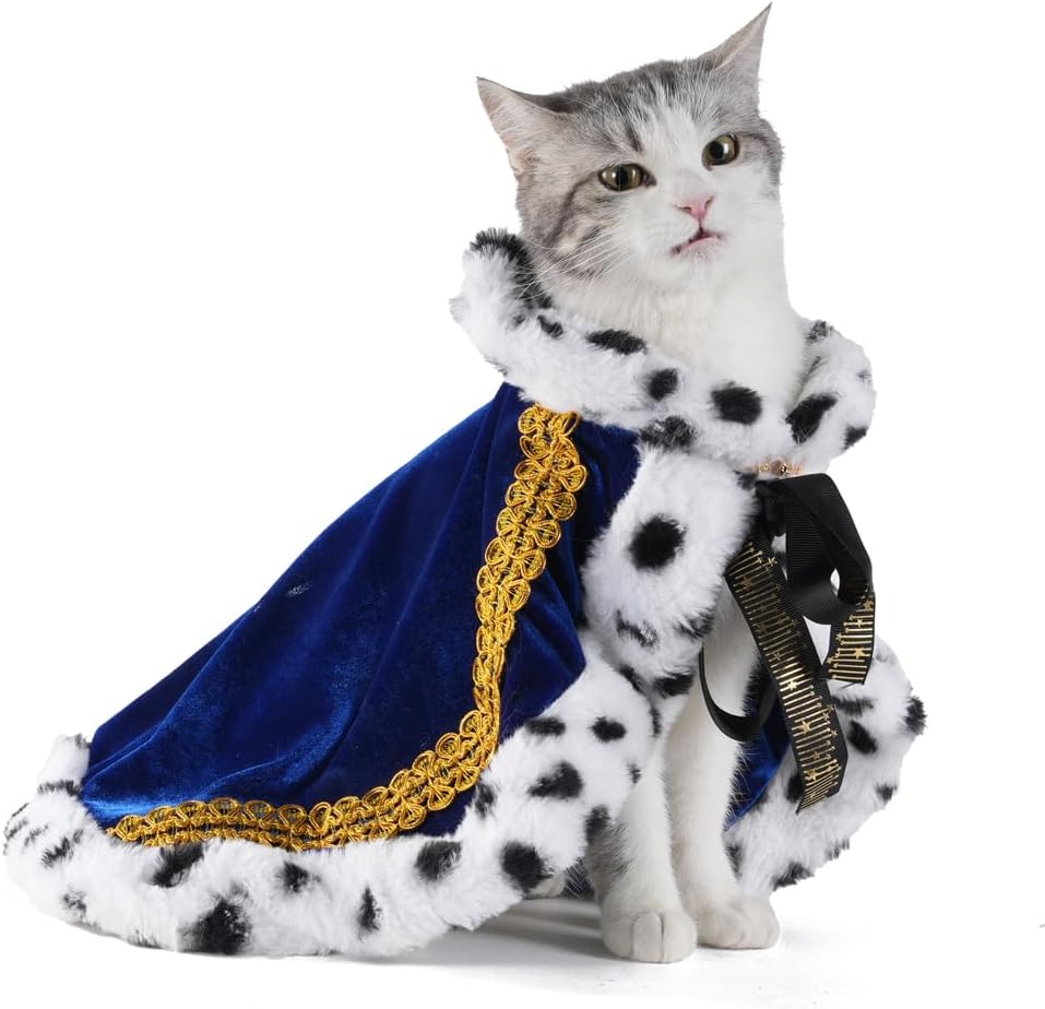 Lovelyshop Royal Velvet Pet Cloak with Fur Trim for Cats & Dogs, Blue, S