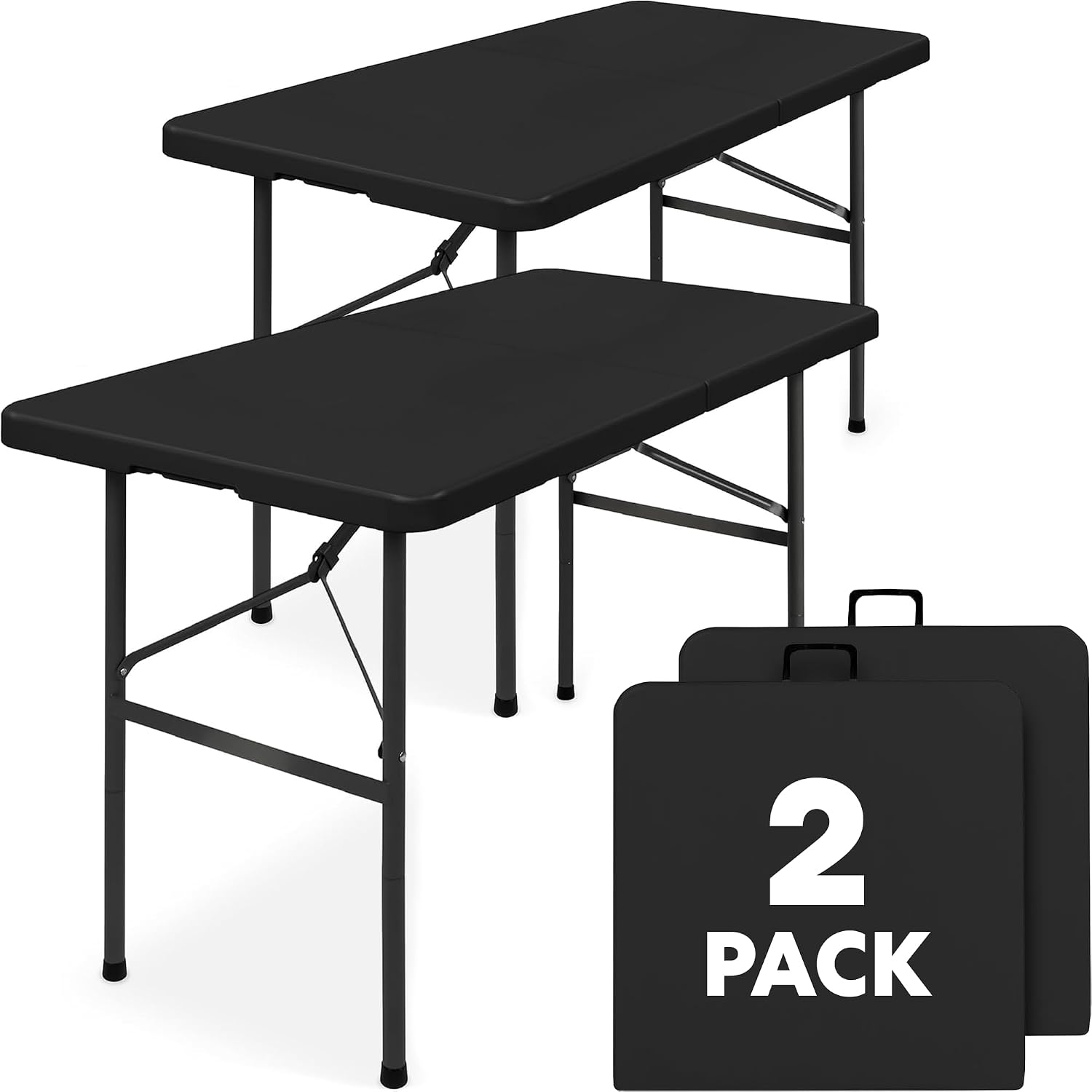 Simpli-Magic 4ft Portable Plastic Folding Table – Indoor & Outdoor Heavy-Duty Foldable Utility Table w/Handle for Party & Camping (Black)
