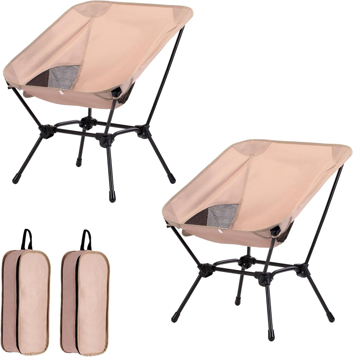 2 Pack Low Back Camping Chair, 2-in-1 Height Adjustable, Heavy Duty