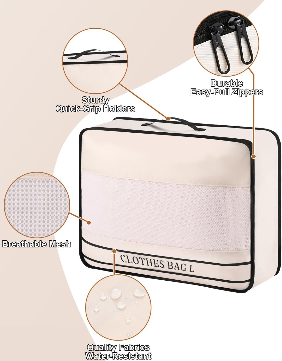 9 Set Packing Cubes Luggage Packing Organizers for Travel Accessories Space Saving Travel Bags for Carry On, Lightweight Mesh Zipper, Clothes, Shoes, Laundry and Shoe Bag, Suitcases (Cream)