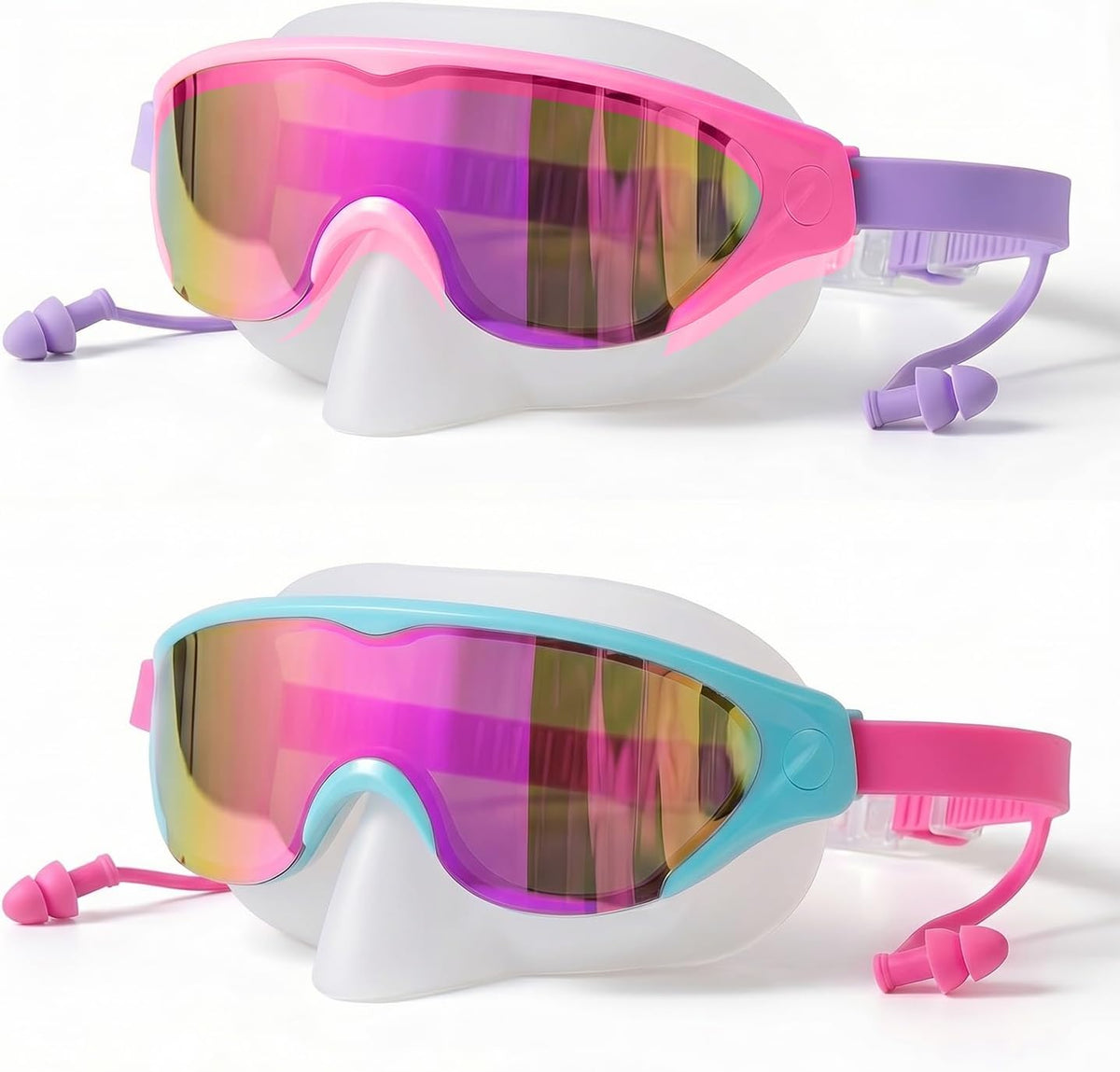 Zoomsnail Kids Swim Goggles with Nose Cover, Leakproof Anti-fog UV Lens Toddlers Swimming Goggles for Kids 3-15 Boys & Girls