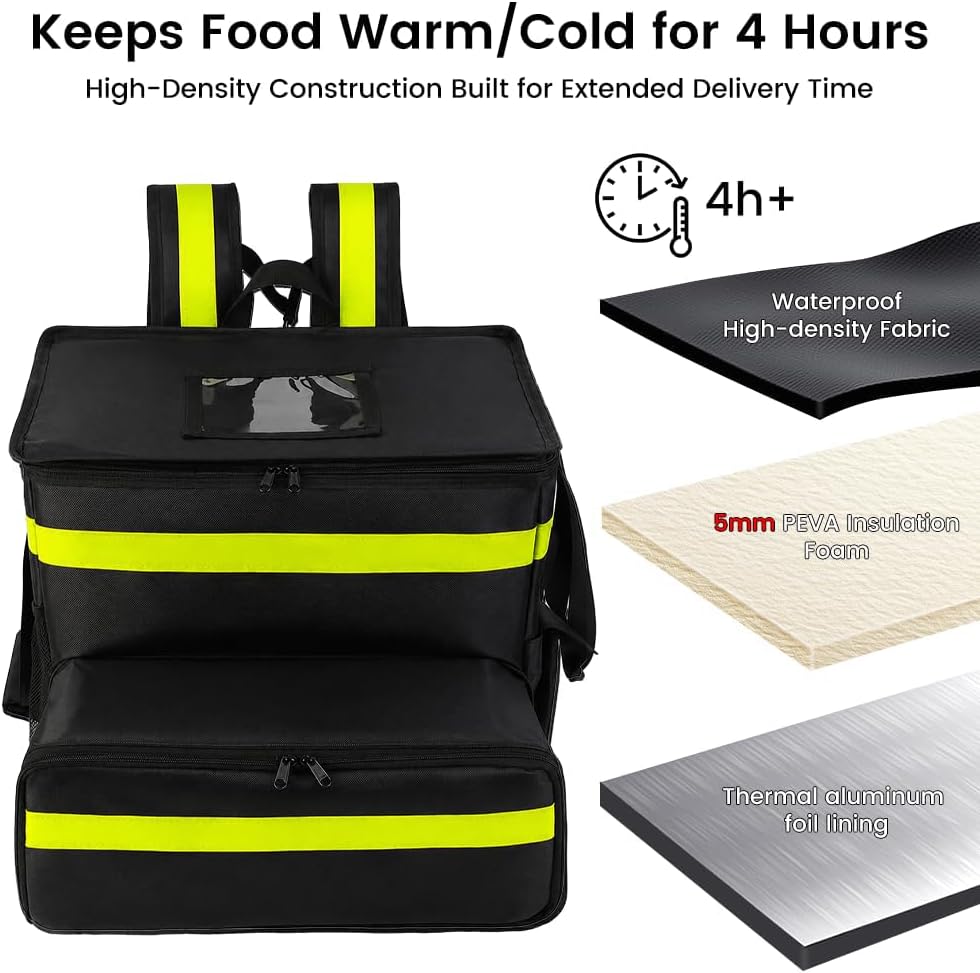 Insulated Food Delivery Backpack with Cup Holders, Expandable Bag