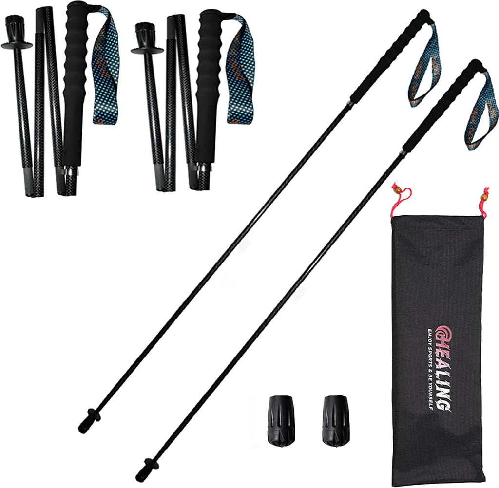 OKHEALING Ultralight Trekking Poles, Foldable, Set of 2, Ultralight Carbon Fiber, Trail Poles with Moisture Wicking Handle, with Storage Bag