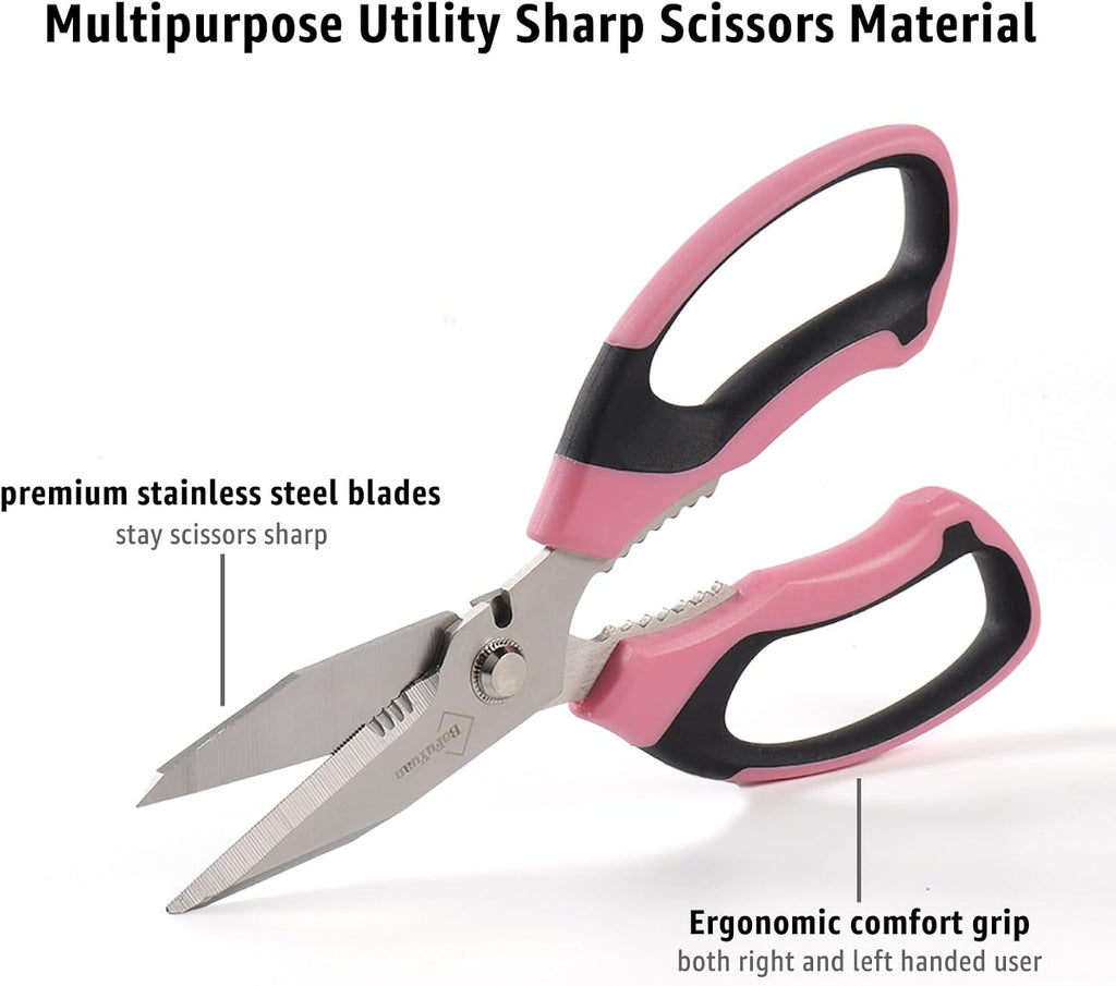 BoFuYuan Utility Scissors All Purpose heavy duty 8-Inch Pink