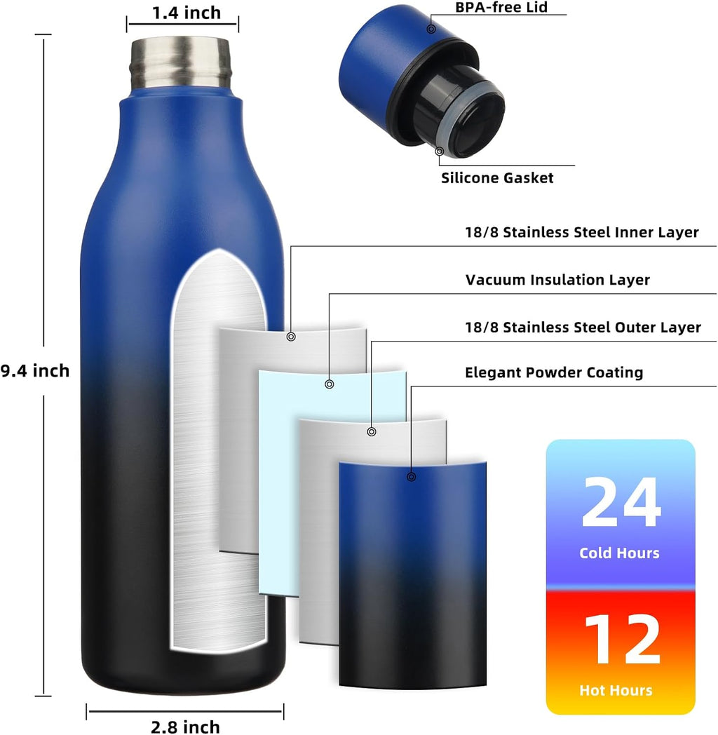 BJPKPK 18oz Insulated Water Bottle, Stainless Steel Bottle with Carry Strap