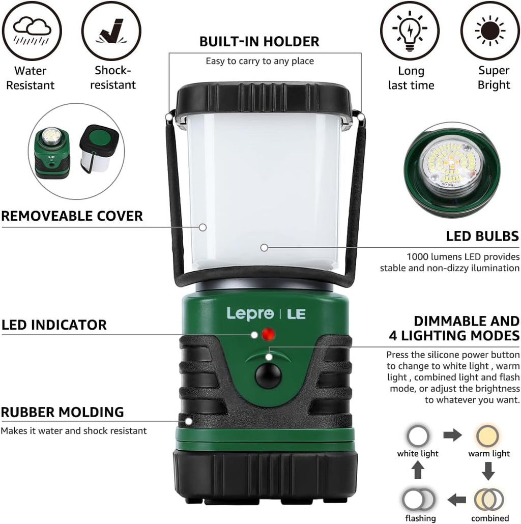 Lepro 1000LM LED Camping Lantern Rechargeable, 4400mAh, 4 Light Modes