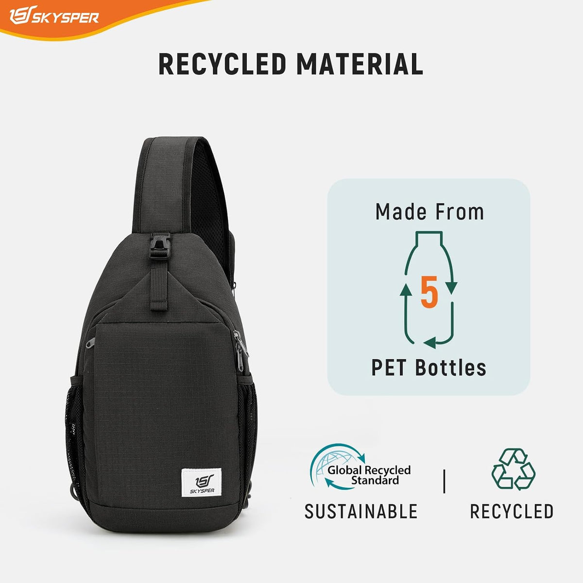 SKYSPER Sling Bag RFID Cross Body Bag Recycled Crossbody Backpack Travel Daypack