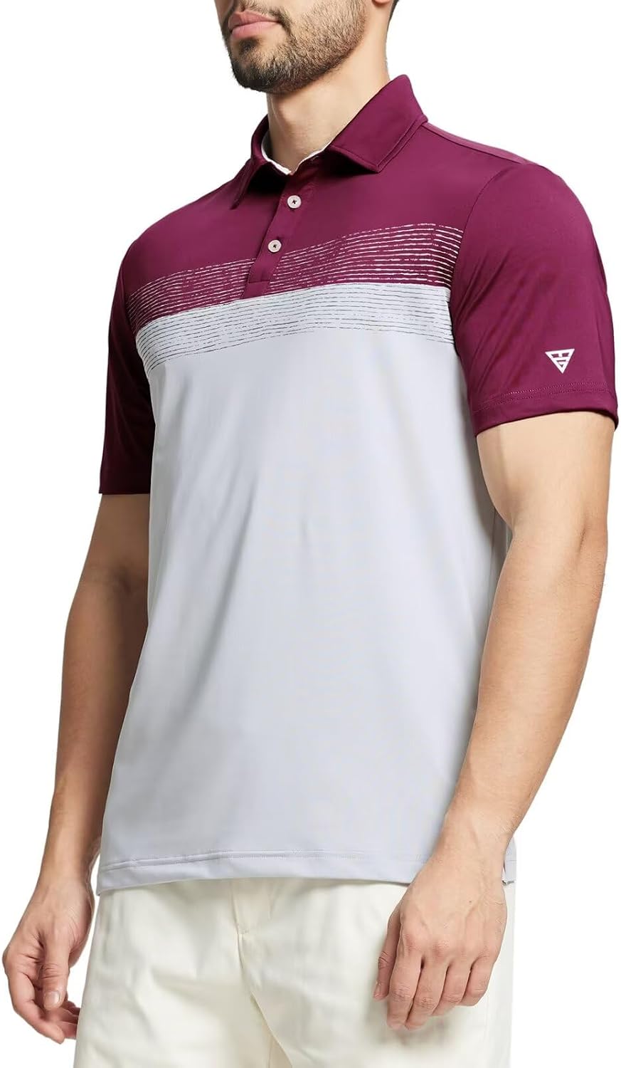 M MAELREG Golf Shirts for Men Dry Fit Performance Chest Print Color Block Moisture Wicking Casual Short Sleeve Polo Shirts