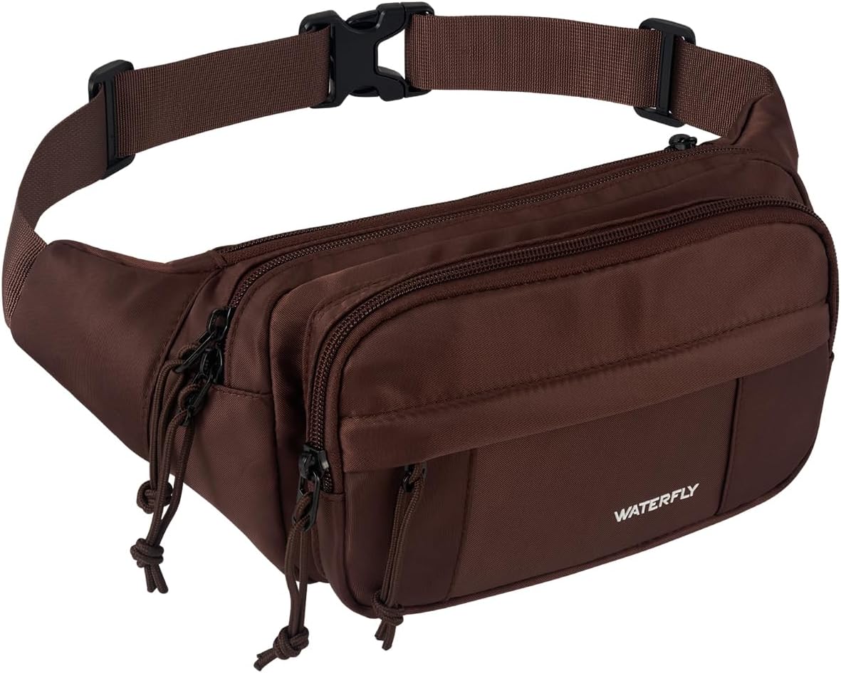 WATERFLY Fanny Pack Waist Bag: 2.5L Large 5 Zipper Pockets for Women Men
