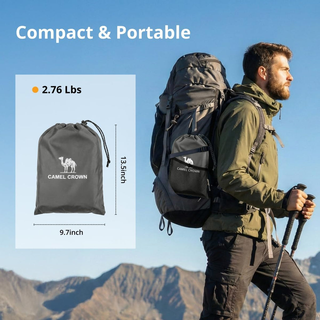 CAMEL CROWN Camping Tarp,3000mm Waterproof & UPF 50+ Sun Protection Rain Fly Tarp - Lightweight Portable Camping Shelter with Stakes, Guy Lines & Carry Bag, for Hiking Backpacking Beach Picnic Shade