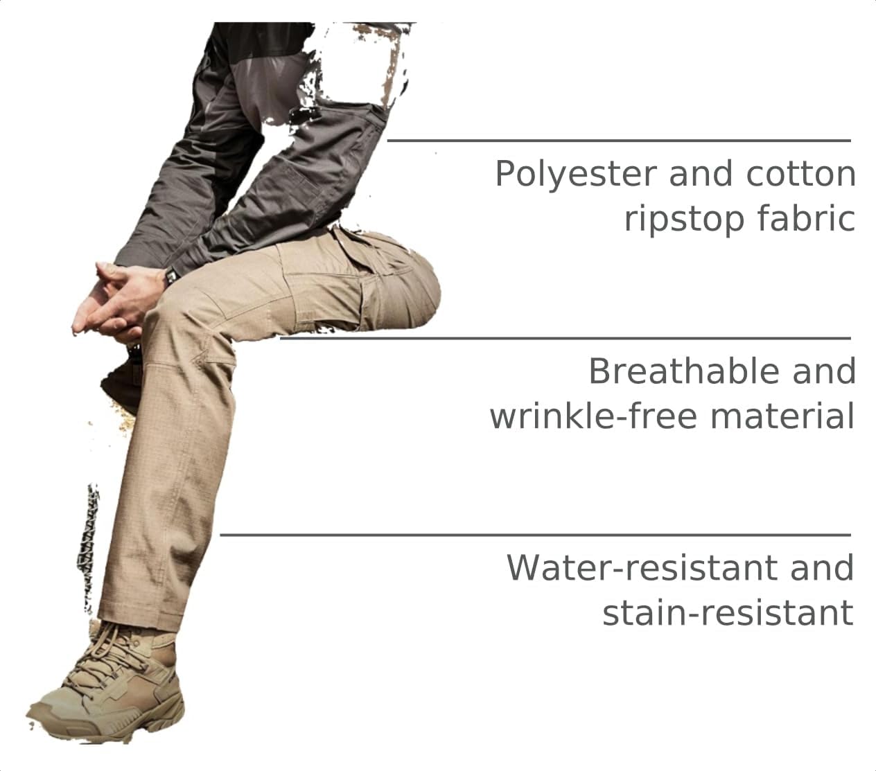 CQR Men's Tactical Pants, Water Resistant Ripstop Cargo Pants, Lightweight EDC Work Hiking Pants, Outdoor Apparel