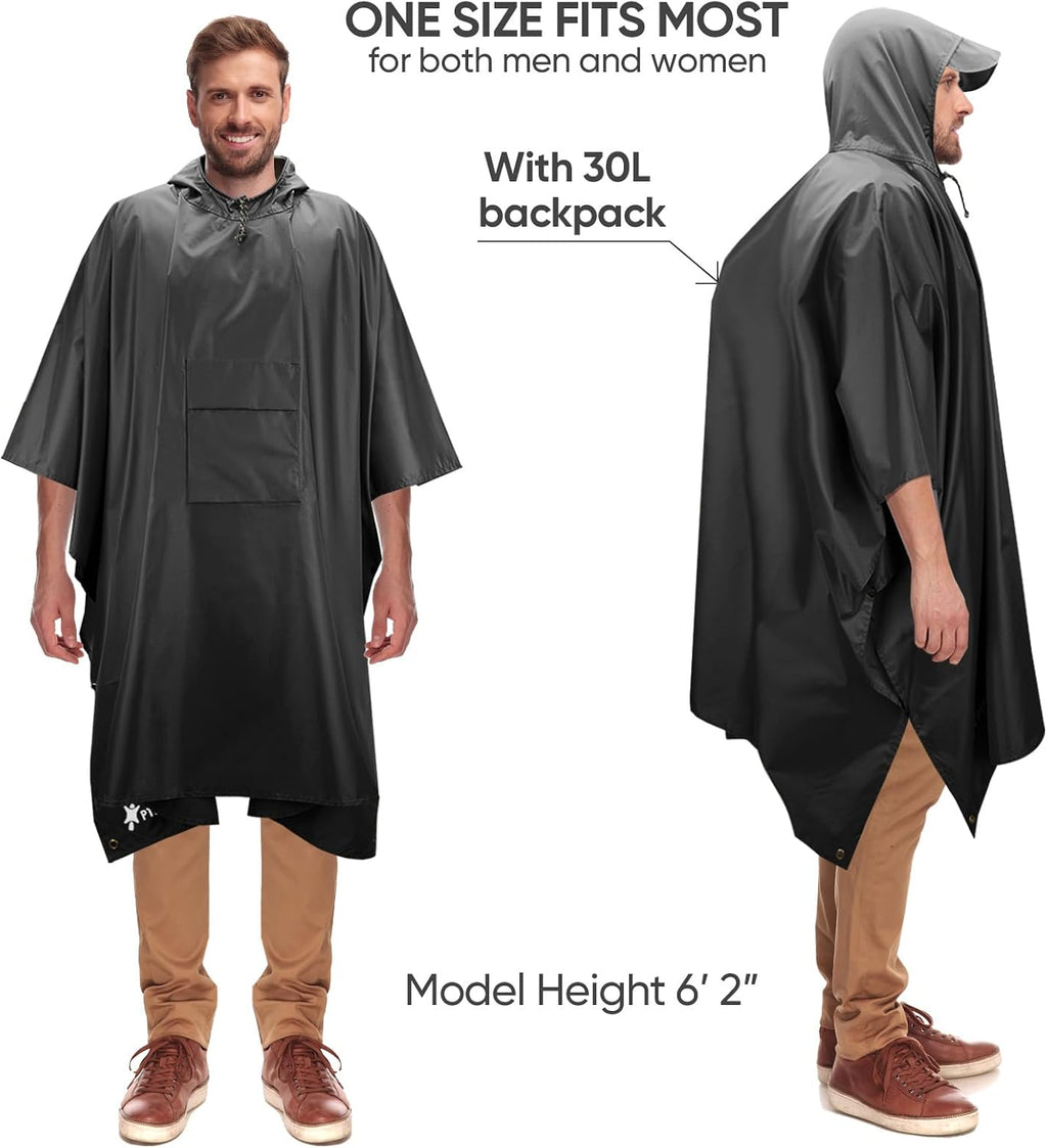 PTEROMY Hooded Rain Poncho for Adults, Reusable Waterproof Raincoat
