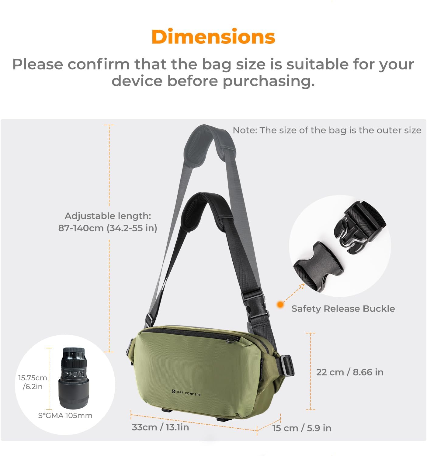 K&F CONCEPT 2 in 1 Camera Sling Bag, Everyday Shoulder Bag