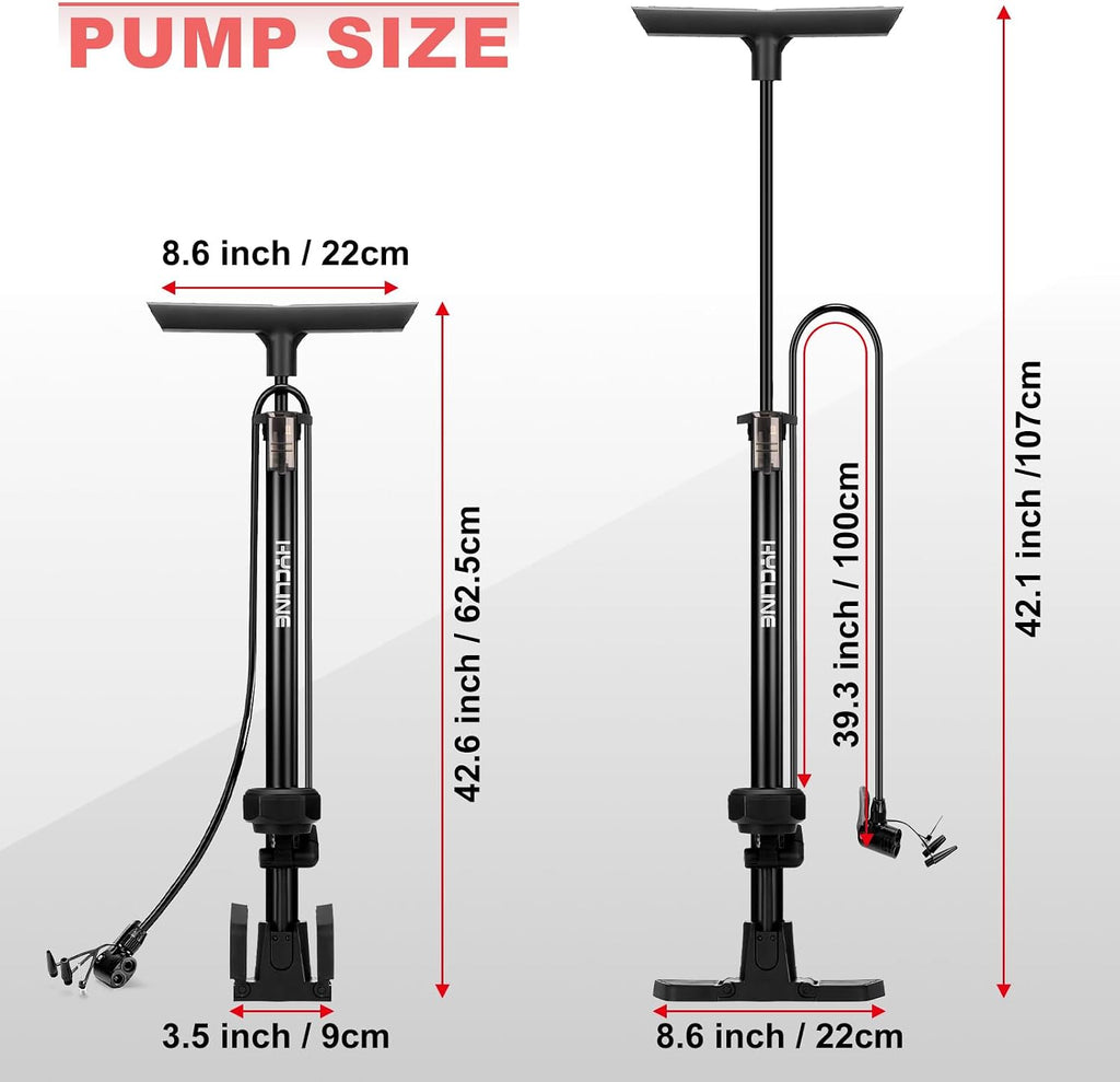 Hycline Bike Floor Pump with 160 PSI High Pressure Gauge - Full Size