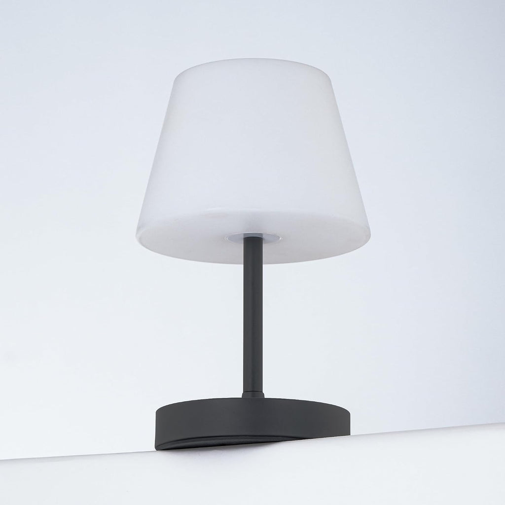 Modo LED Cordless USB-C Re-Chargeable Desk Lamp, 5200mAh Battery Operated with 3 Color Temperature 2700K-3000K-3500K and Fingertip Touch On/Off Plus Dimming in Black with White PC Shade