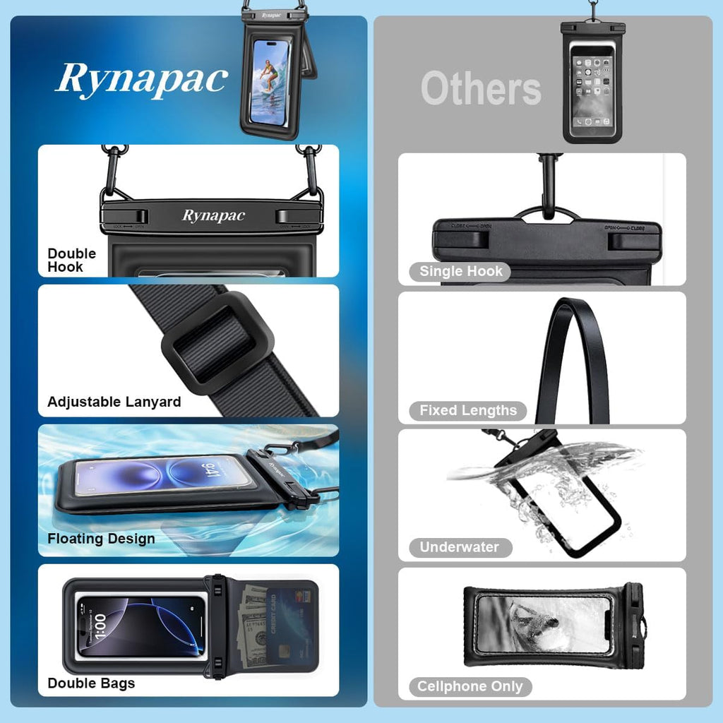 Rynapac Double Space Floating Waterproof Phone Pouch [Up to 8.5''], 2 Pack