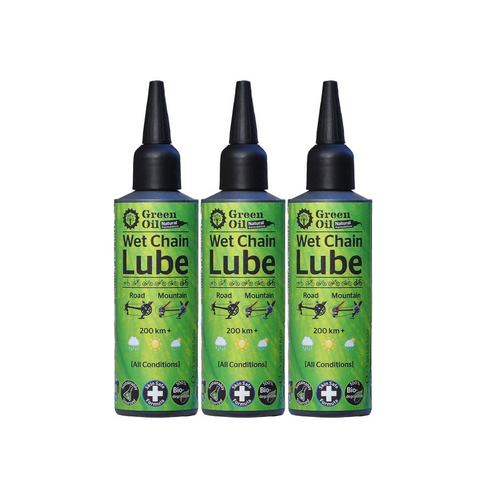 GREEN OIL Cycle Chain Lube, 100 ml, Suited for All Bikes, Wet & Dry Conditions, Biodegradable, Natural, Eco Friendly, Skin Safe, Free of PTFE PFOA Palm Oil Petroleum, Award-Winning Lube, Made in UK