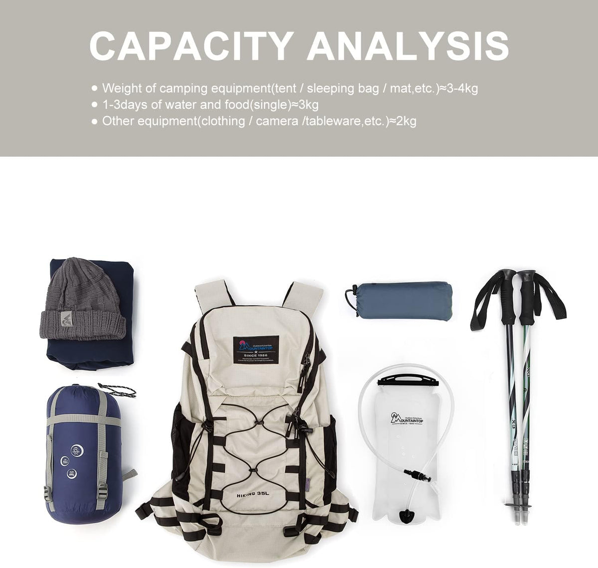 MOUNTAINTOP 35L Hiking Backpack, Lightweight Daypack with Rain Cover