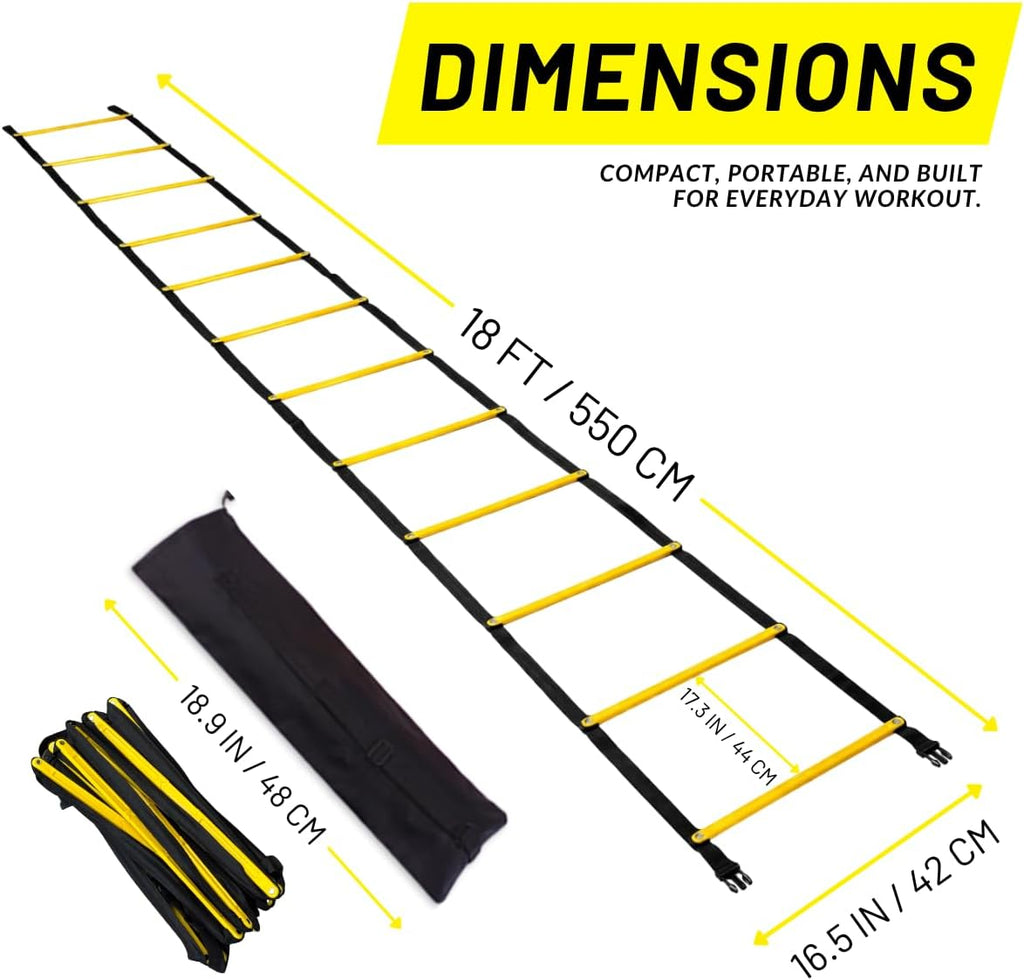 SOFTSOUL Tangle Free Agility Ladder, 12 Fixed Rungs, Heavy Duty Speed & Footwork Training Ladder for Football Soccer Basketball Drills, Portable Exercise Ladder for Kids, Youth & Adults