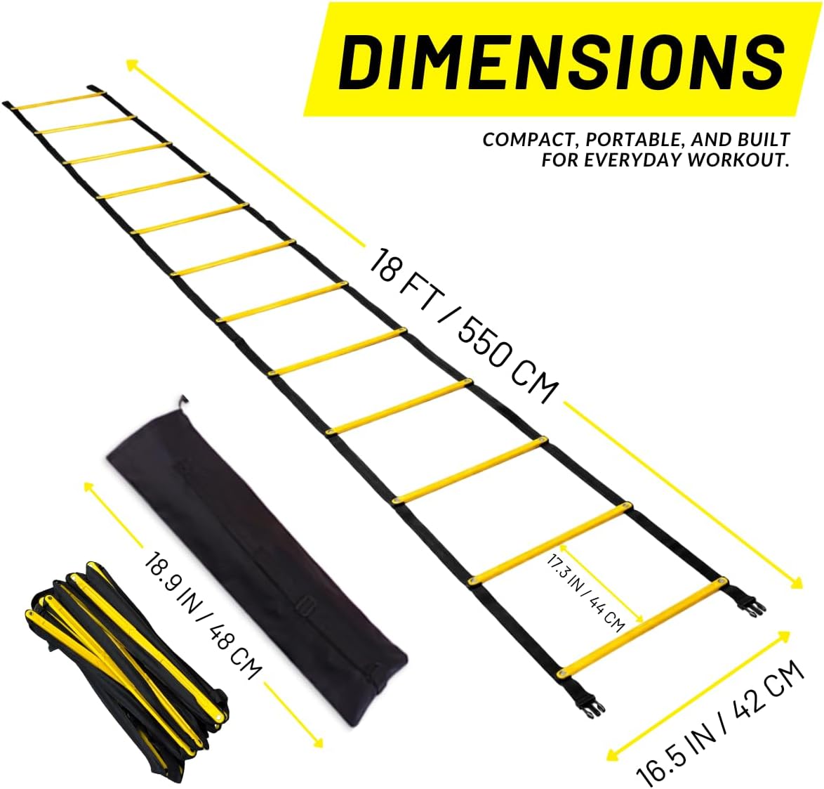 SOFTSOUL Tangle Free Agility Ladder, 12 Fixed Rungs, Heavy Duty Speed & Footwork Training Ladder for Football Soccer Basketball Drills, Portable Exercise Ladder for Kids, Youth & Adults