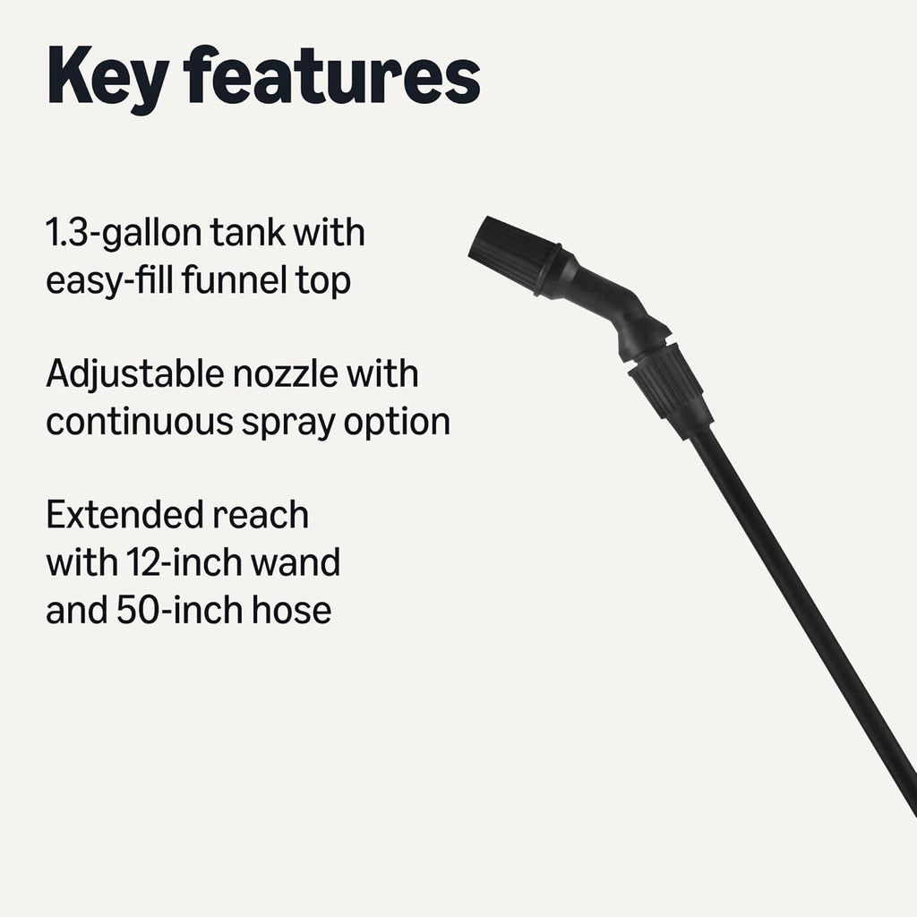 Amazon Basics Garden Sprayer for Gardens and Flower Beds, 1.3 Gallon (5L) Capacity with Extension Wand