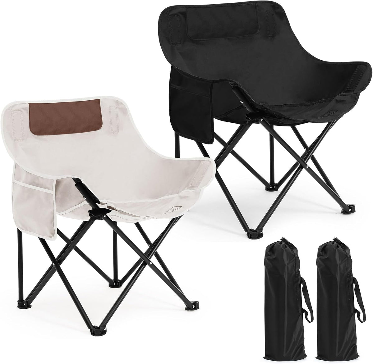 2 Pack Folding Camping Chairs Portable, Black, Green, Solid Color