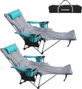 Reclining Camping Chair with Removable Footrest Lounge Chair with Headrest, Cotton Cushion, Portable Adjustable Folding Chairs
